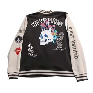 Trademark Brooklyn Cloth Varsity Snap Jacket XL Level Up Peace Skull Print